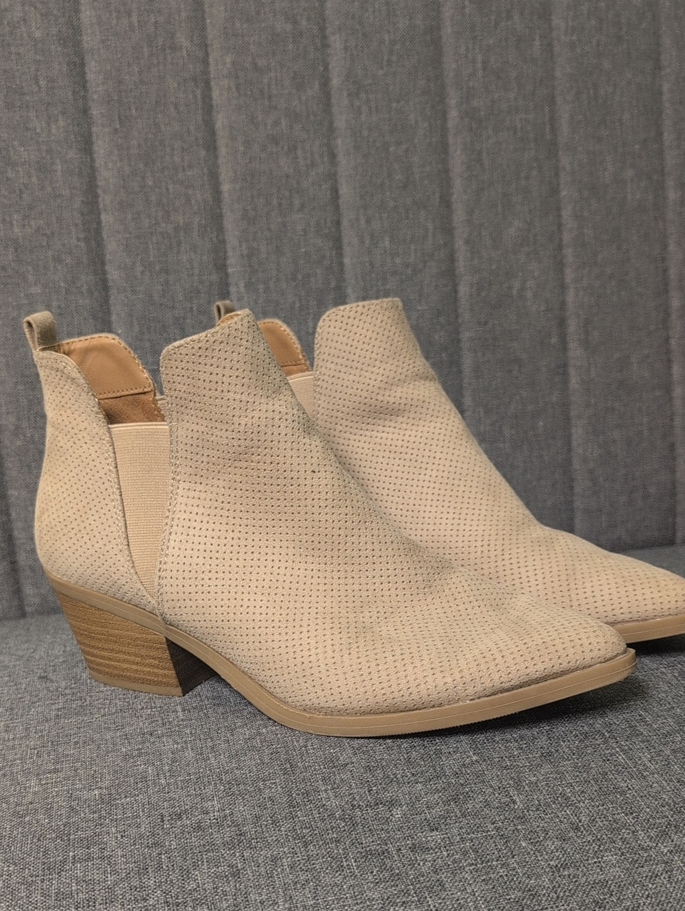 Universal Thread Beige Perforated Suede Ankle Booties